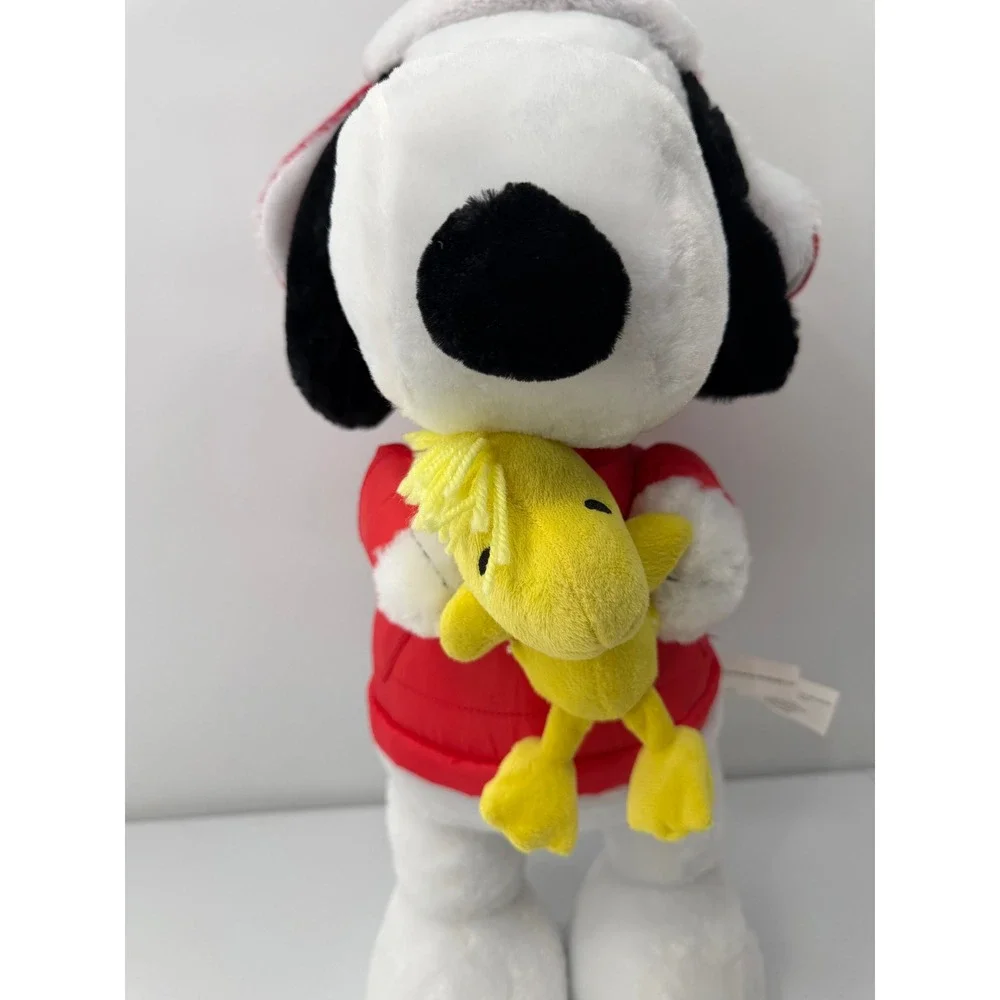 Peanuts Snoopy Plush Holiday Red Puffer Jacket Santa Hat Woodstock 21in Gemmy
